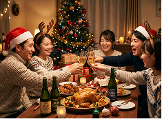 食卓を囲んでワインを楽しむ人々