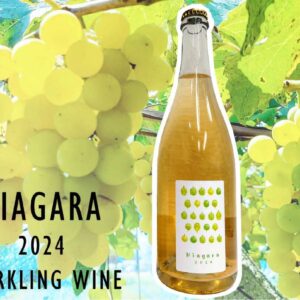 白ぶどうとWINERY JUNの白ワインボトル