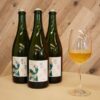 緑色のワインボトル3本とワイングラス
